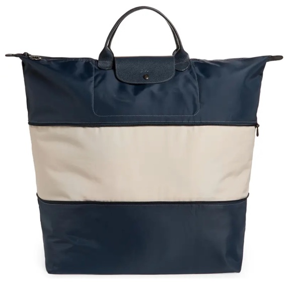 NEW $215 Longchamp Large Le Pliage Recycled Canvas Travel Bag in GRAPHITE/PAPER